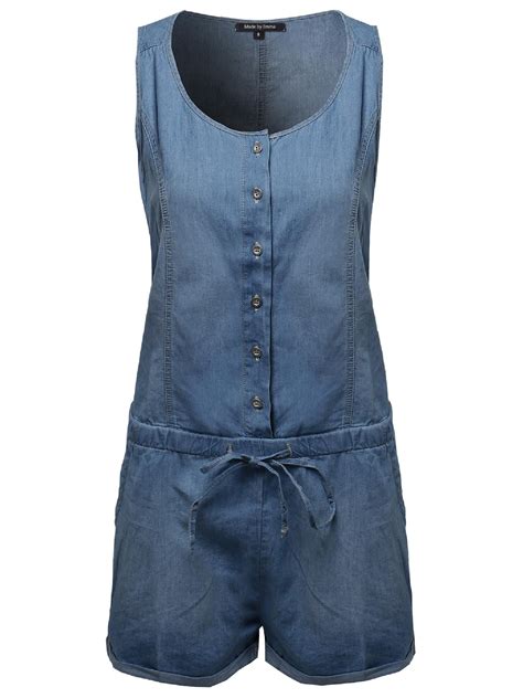 Fashionoutfit Womens Classic Basic Denim Sleeveless Romper With