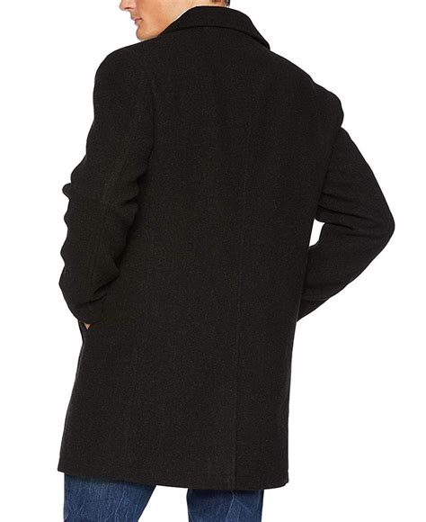Long Black Wool Coat Mens Single Breasted Charcoal Coat