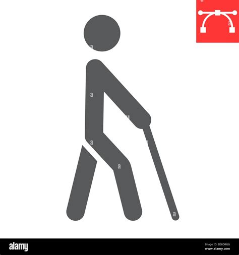 Blind Man With Walking Stick Glyph Icon Disability And Blindness