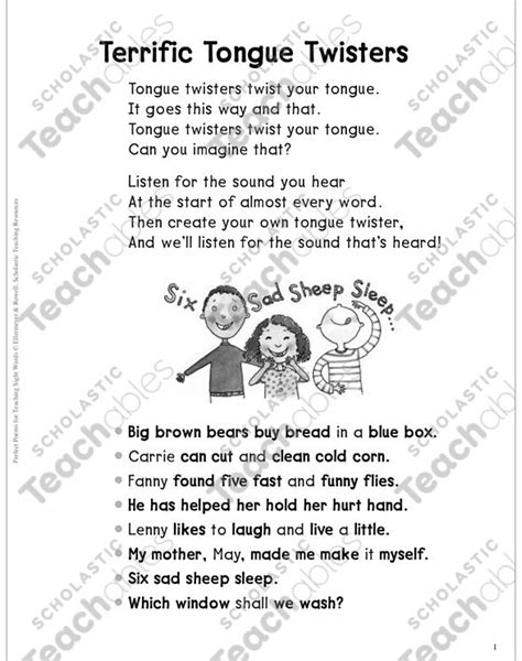 Terrific Tongue Twisters Beginning Sounds Sight Words Poem