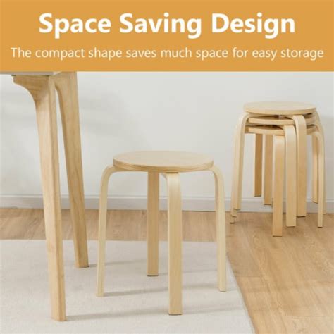Set Of 4 18 Stacking Stool Round Dining Chair Backless Wood Home