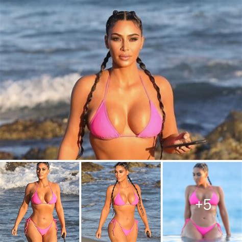 kim kardashian shows off her famous curves in hot pink on a beach vacation