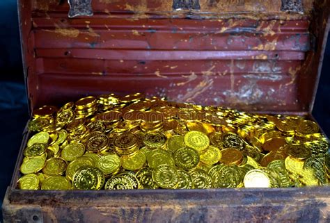 Stacking Gold Coin In Treasure Chest Stock Photo Image Of Isolated