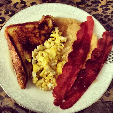 French Toast With Turkey Bacon And Scambled Eggs For Breakfast