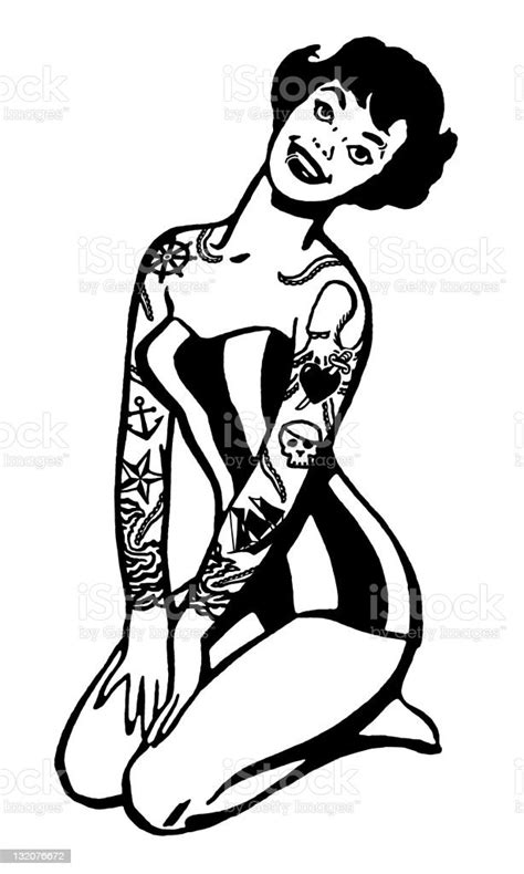 Pinup With Tattoos And Piercings Stock Illustration Download Image