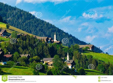 Typical Alpine Villages In Tyrol Alps On Sunset Stock Photo Image Of