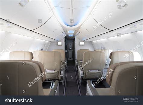 Empty Passenger Airplane Seats Cabin Interior Stock Photo 1176469597