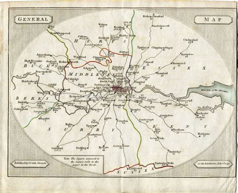 1790 John Cary Antique London Road Map General Map Showing Roads Fro