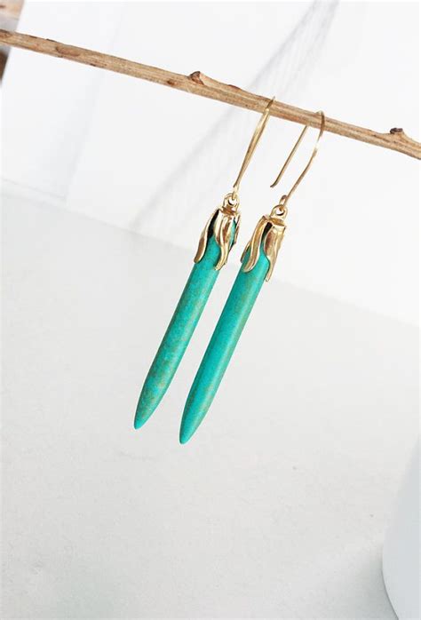 Turquoise Spikes Earrings Brass Cap Brass And Turquoise Spike Earrings