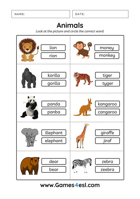 Printable Worksheets About Animals