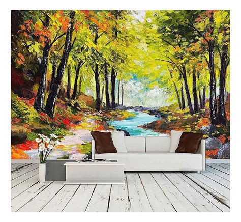 Wall26 Landscape Oil Painting River In Autumn Forest Removable