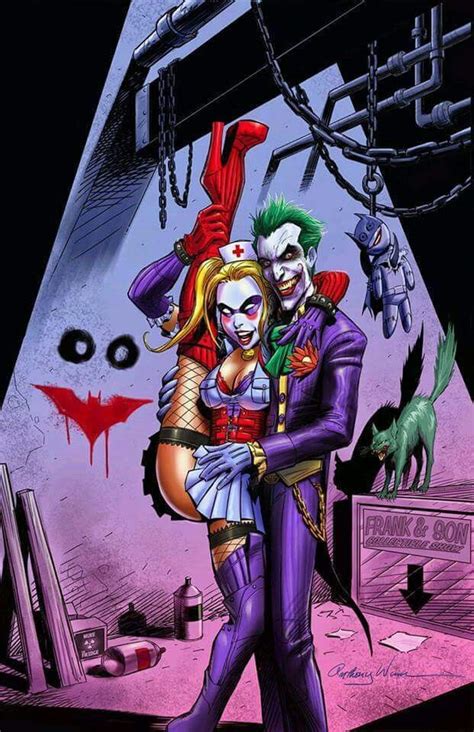 The Joker And Harley Hugging In Front Of A Building