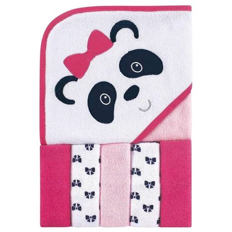 5 Washcloths And Hooded Towel T Girls Baby Shower Panda Pink Bath