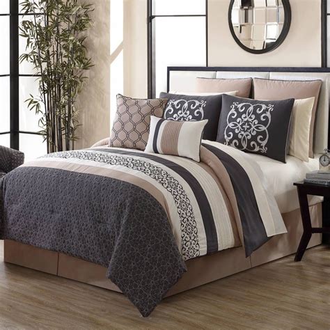 Canton 12 Piece Comforter Set In Greytan Black And Grey Bedroom Tan