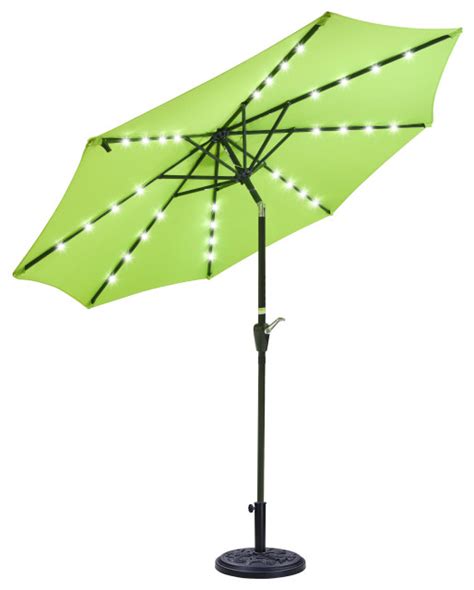 9 Ft Solar Led Lighted Patio Umbrella Kit Crank Tilt Uv30 Base Outdoor