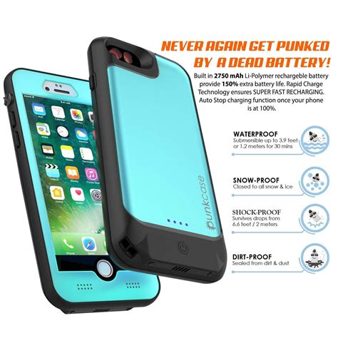 Punkjuice Iphone 7 Battery Case Teal Waterproof Slim