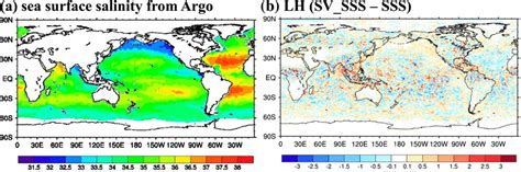 A Sea Surface Salinity From The Argo Data Set In July 2013 And B