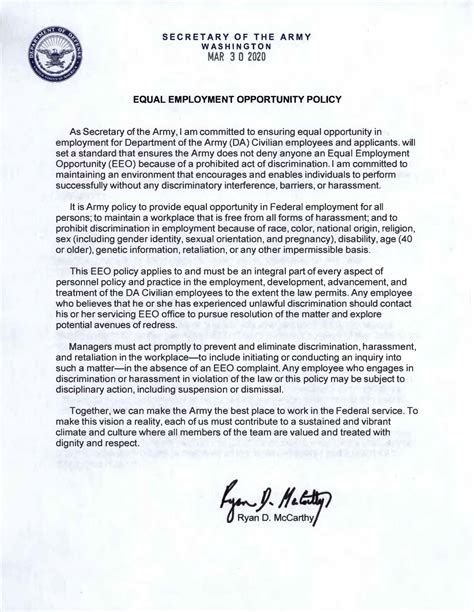 Eeo Policy Letter Us Army Training And Doctrine Command