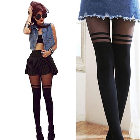 Black Sexy Women Temptation Sheer Mock Suspender Tights Pantyhose Stockings Cool Mock Over The