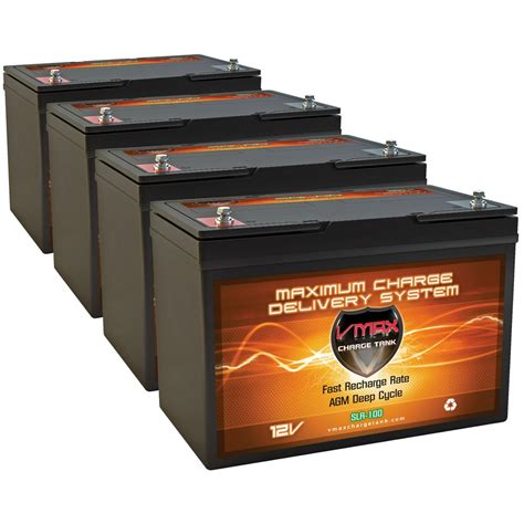 Qty4 Vmax Slr100 Agm Deep Cycle Sla Battery 12 Volt 100ah Ea400ah Total Maintenance Free