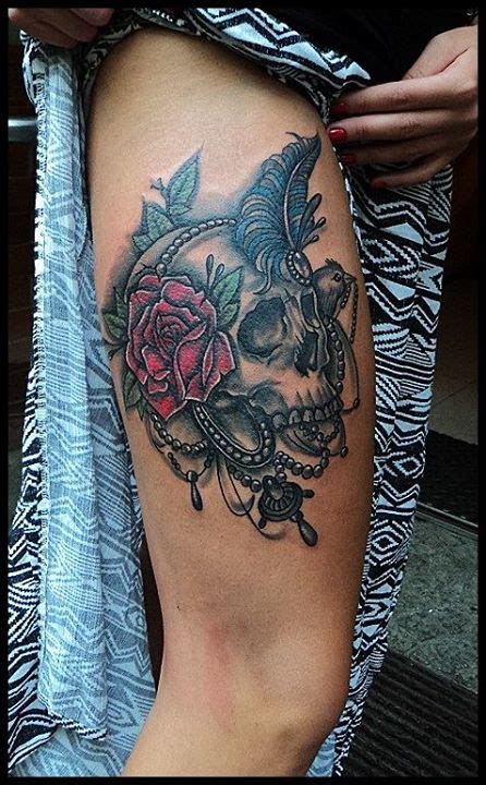 30 Trends Ideas Thigh Tattoos Skulls And Roses Major League Wins