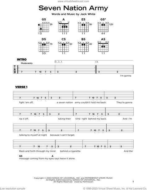 Seven Nation Army Sheet Music Beginner For Guitar Solo Pdf