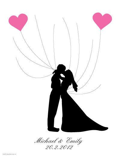 Scherenschnitt vorlagen 30 kreative anleitungen und ideen heimwerker de : DIY Kissing Wedding Couple Silhouette Wedding Guest Book - Personalized Thumbprint Guestbook ...