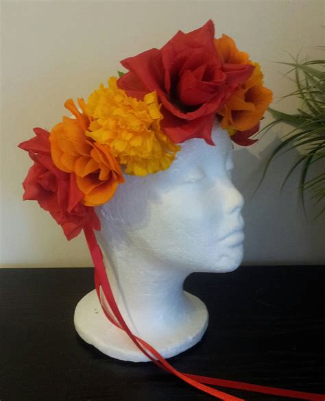 Red Yellow Orange Flower Crown Flowercrown Day Of The Dead Etsy
