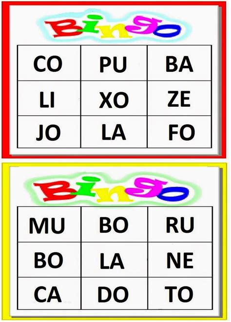 Jogo Bingo Das Silabas Simples Cartelas Bingo De Palavras Bingo