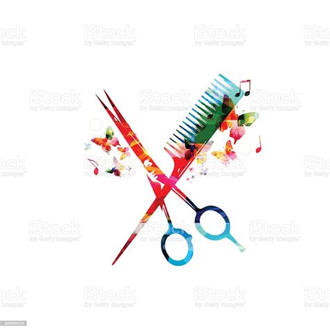 Colorful Comb And Scissors Design Stock Illustration Download Image