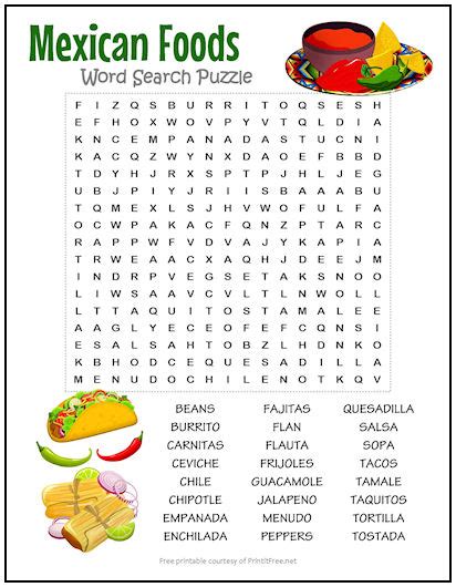 Mexican Foods Word Search Puzzle Print It Free