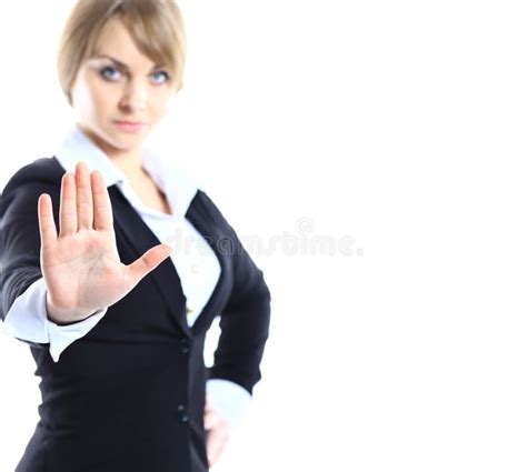 492 Blond Young Girl Stop Hand Gesture Stock Photos Free And Royalty