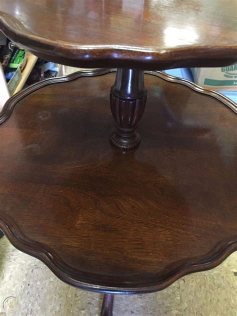 Antique Vintage Round Mersman Mahogany Wood 2 Tier Pie Table Claw Feet