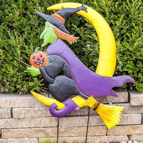 Halloween Garden Stake Witch On Broom With Moon On Two Poles Shop