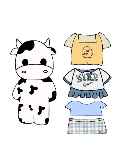 Two Paper Dolls That Are Wearing Clothes And One Has A Cow On Its Chest