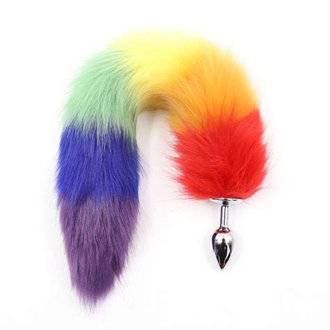 erotic rainbow colorful anal plug tail sexy faux tail butt plug dildo roleplay fox tail cosplay