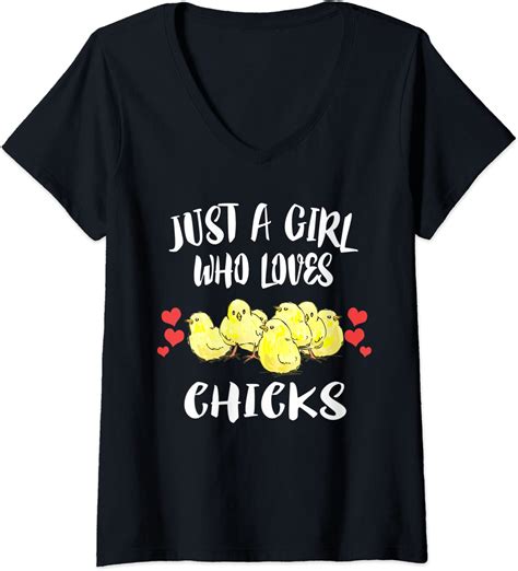 Womens Just A Girl Who Loves Chicks Chickens V Neck T Shirt