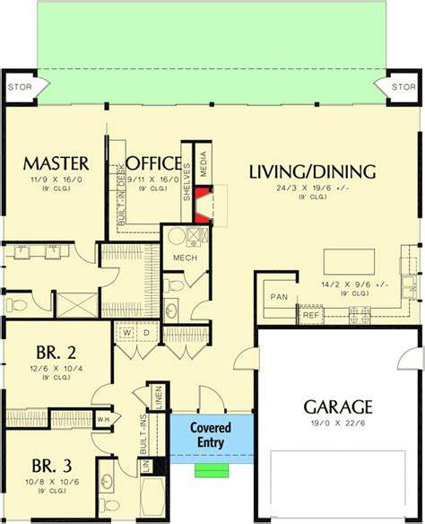 Modern Three Bedroom House Plan 69627am Architectural Designs