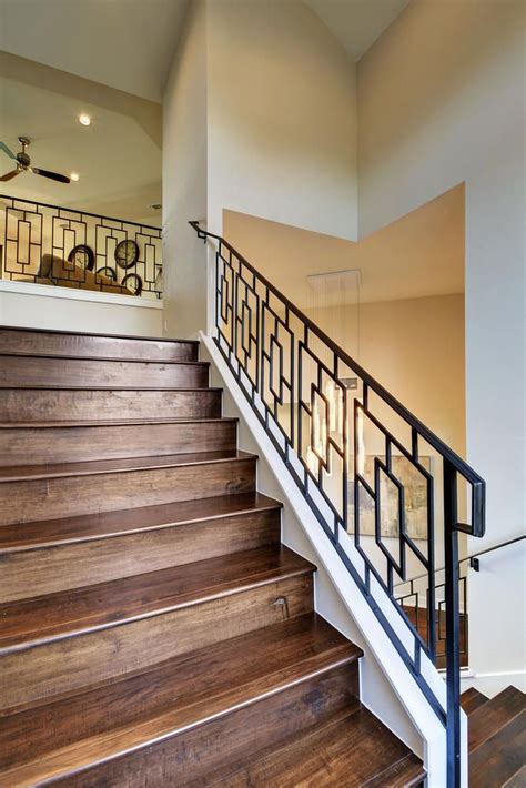 Austin Transitional Home Stair Railing Design Iron Stair Railing