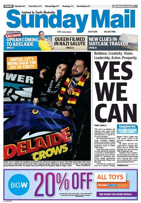 Todays Sunday Mail Front Page Newsadl Saparli Auspol Adelaide