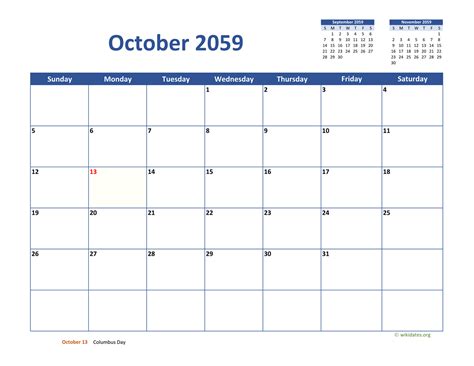 October 2059 Calendar Classic