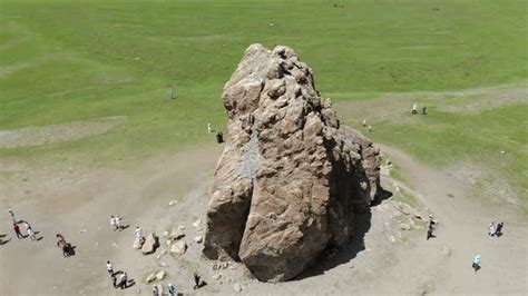 Tourists Religious Symbol Taikhar Chuluu Rock In Arkhangai Aimag