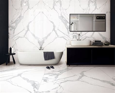 White Carrara Large Format Tile For Bathroom Realgres