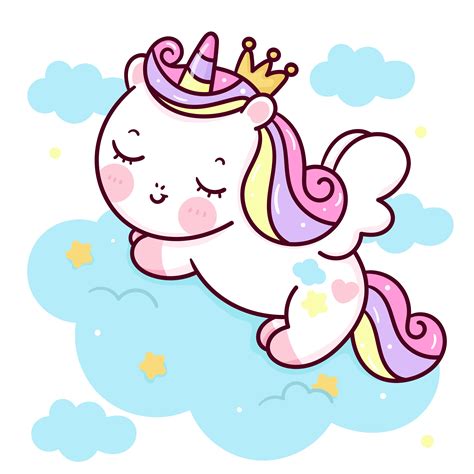 Lindo Unicornio Pegaso Vector Princesa Pony Dormir Dibujos Animados En