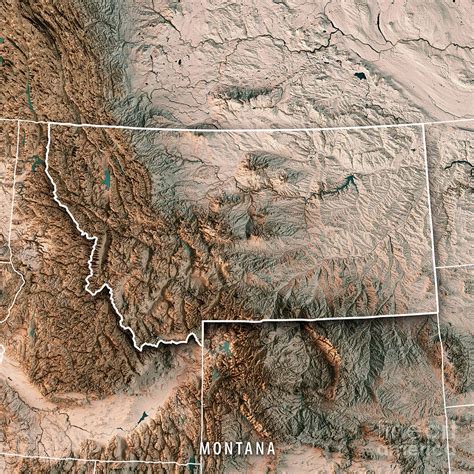 Montana State Usa 3d Render Topographic Map Neutral Border Digital Art