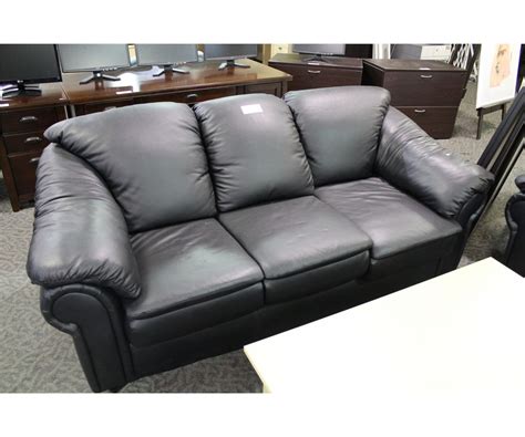 Black Overstuffed Leather 3 Seat Sofa And Armchair