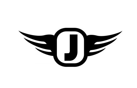 J Alphabet Letter Logo For Business And Company With Wings And Black