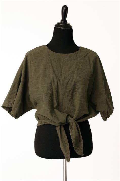 Vintage 80s Olive Green Slouchy Tie Waist Dolman Top Etsy Tops