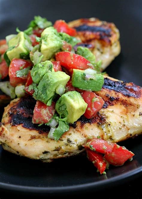 Prepare salsa by combining tomato, onion, lime juice, and salt in a medium bowl. Cilantro Lime Chicken with Avocado Salsa - Yummy Healthy Easy
