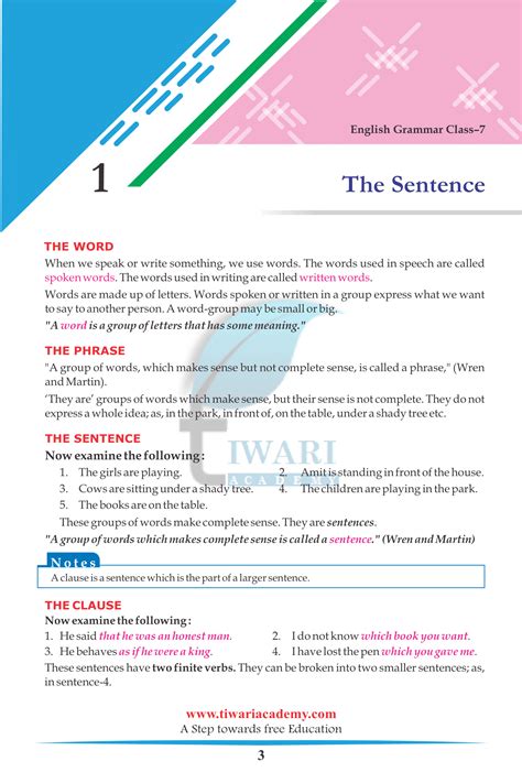 Class 7 English Grammar Chapter 1 The Sentence Updated For 2022 2023